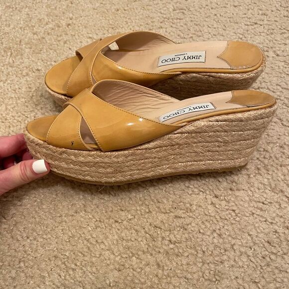 100% authentic Jimmy Choo Tan Patent Leather Espadrilles Sz39 - Picture 11 of 14